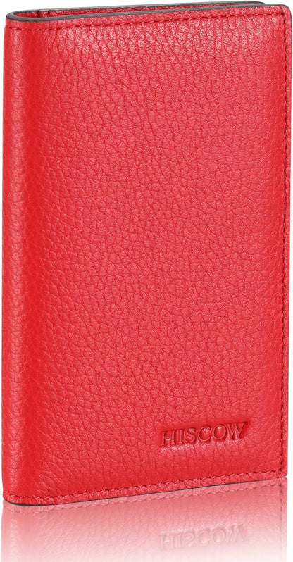 Slim Leather Credit Card Holder for Men & Women 8cc, Italian Calfskin (Pebbled Red)