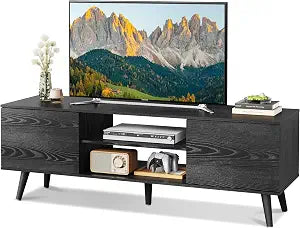 TV Stand for 55 60 Inch TV, Mid Century Modern, Black