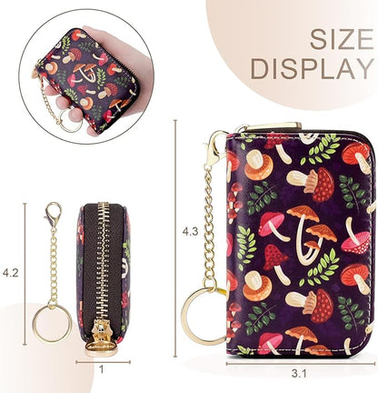 APHISON RFID Credit Card Holder Wallets for Women Leather Zipper Card Case for Ladies Keychain Wallet