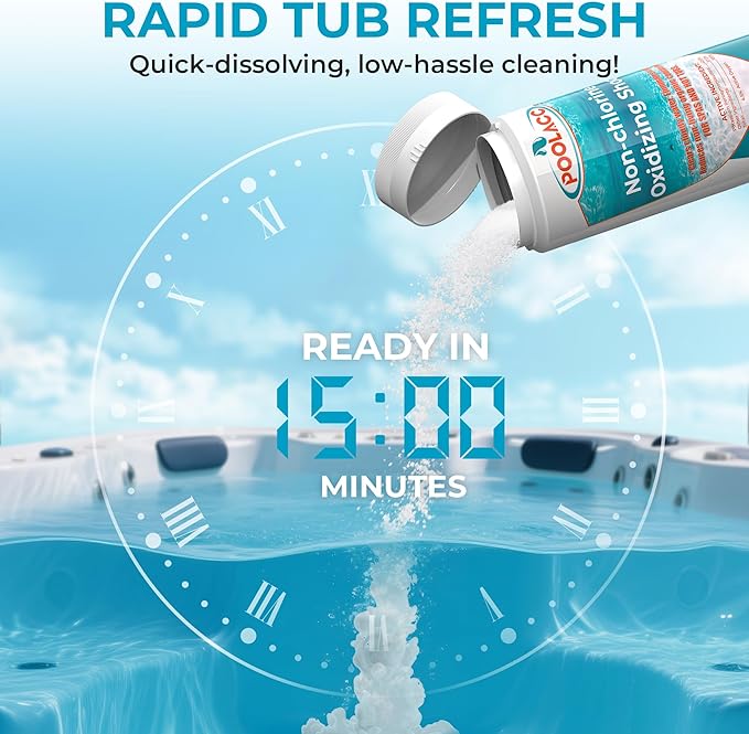 Non-Chlorine Spa Shock for Hot Tub -2.2 lbs×8 Packs, Chlorine-Free Shock Oxidizer Treatment for Hot Tubs, Spas and Swimming Pools, Fast Acting Oxidizing Shock for Crystal Clear Water, 17.6 lbs