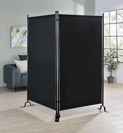 Proman Products - Galaxy 2 Panel Section Privacy Folding Screen Divider, Water Repellent Fabric Room Divider with Black Powder Coated Metal Frame for Indoors or Outdoors (Black)