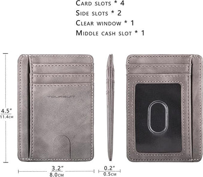 TOURSUIT Travel Minimalist Slim Front Pocket Wallet for Men Women, RFID Blocking Credit Card Holder Case (Grey)