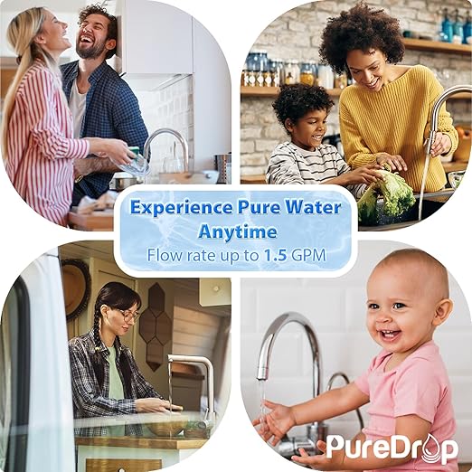 PureDrop PDR-16KPCB Under Sink Water Filter for Sink Faucet, High Capacity Composite Water Filtration System Direct Connect to Kitchen Faucet, Reduces PFAS, Chlorine, Bad Taste & Odor, 16K Gallons
