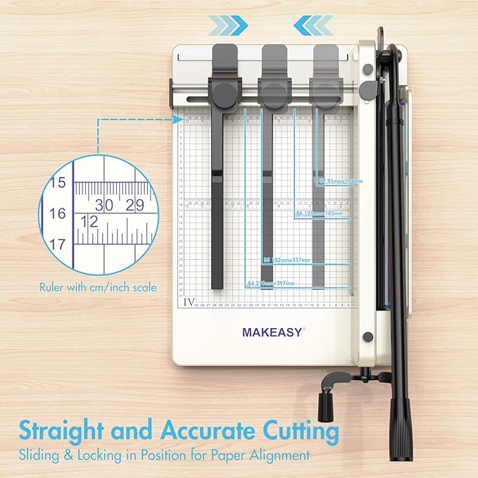 Paper Cutter 12 Inch, Heavy Duty Paper Cutter for A4 Paper, Guillotine Paper Cutter 400 Sheet Capacity, Solid Steel Construction, Beige