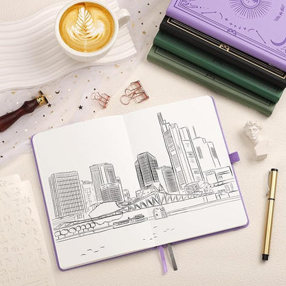 Blank Journal Notebook for Women Men, 192 Pages, A5 (5.7'' x 8.3'') | Hardcover Leather Notebook with 100GSM Thick Paper for Traveling, Sketching, Drawing, Painting (Light Purple)