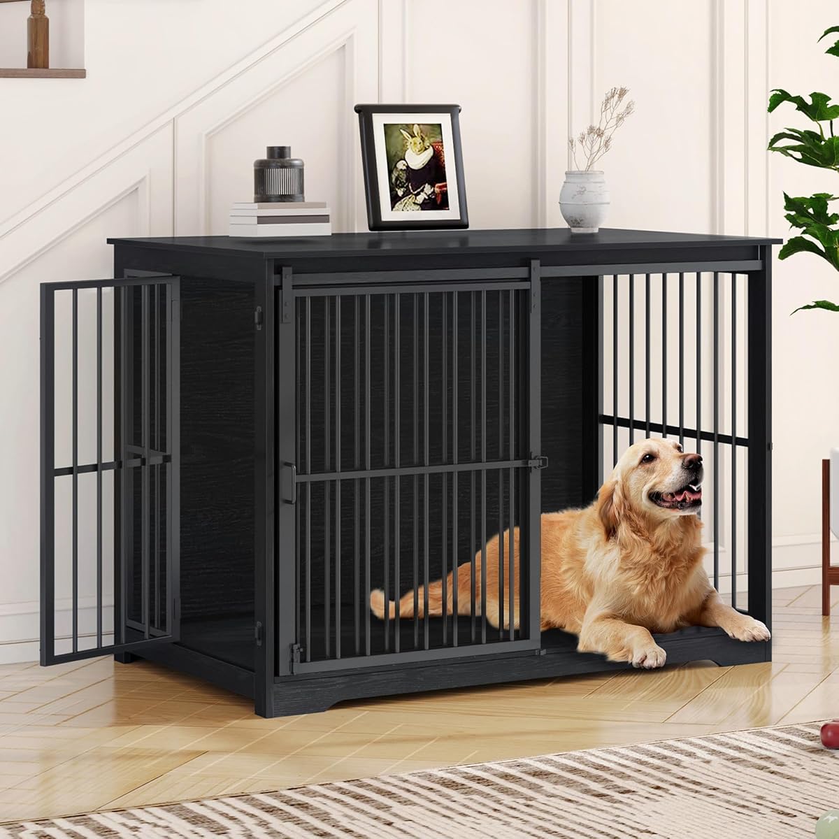 46.9" XXL Dog Crate Furniture Indoor Dog Kennel with Barn Door