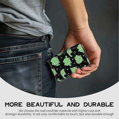BWEGRHE Cute Credit Card Holder with Zipper, Princess Frog RFID-Blocking Card Case Small Wallet for Women Men, Multi-slot Card Organizer Case Travel Accordion Wallet