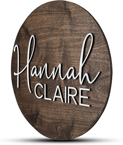 Custom Round Nursery Name Sign, Personalized Wooden Wall Plaque, 12" 18" 24" 30" 3D Wall Art for Children & Kids Rooms, Baby Shower, Hickory Hollow Designs (Hannah Claire)