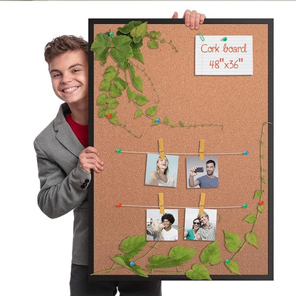 Board2by 2-Pack Cork Board Bulletin Board 36 x 48, Black Wood Framed 4x3 Corkboard, Office Board for Wall Cork, Large Wall Mounted Notice Pin Board with 32 Push Pins for School, Home & Office