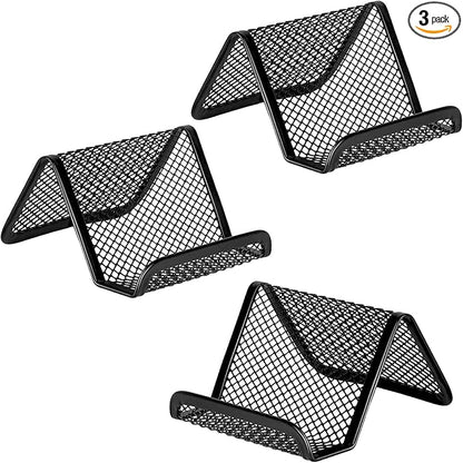 EMOMAS Business Card Holder for Desk, Office Desktop Business Card Display Holder, Mesh Business Card Holder, Desk Accessories for Women and Men,Black ( 3 Pack )