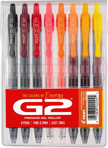 Pilot G2 Premium Gel Roller Pens, G2 Boost Red Pens Pack, The Colors of Energy, 8 Pack Pouch, Fine Point 0.7 mm, Assorted