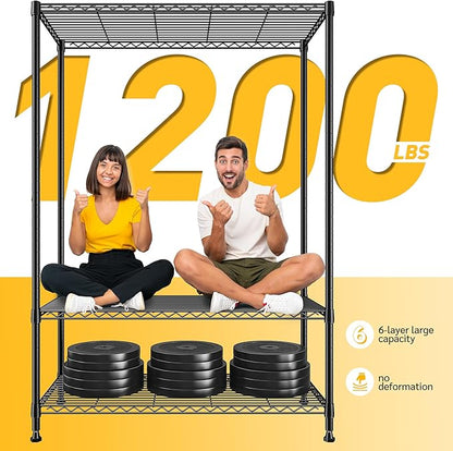 REIBII 75''H Storage Shelves Metal Shelving Unit, 6 Tier Wire Shelving for Pantry Shelves Adjustable 1200LBS Garage Shelving Heavy Duty Storage Rack for Kitchen Garage, 35.4''W*75''H*15.7" D, 2PCS