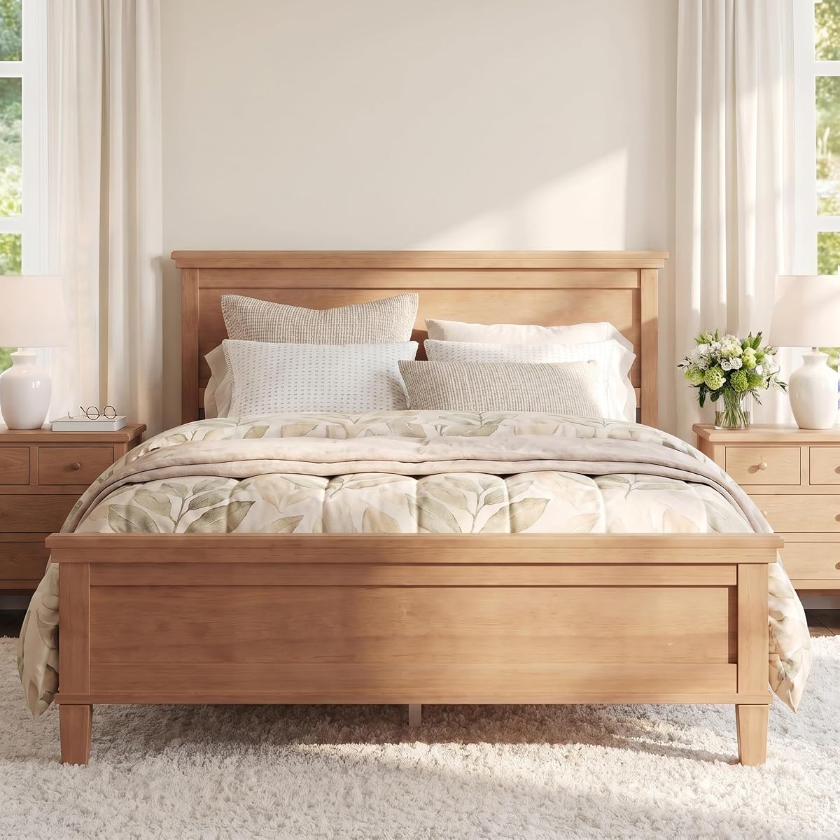 Full Size Platform Bed Frame with Headboard, Wood Slat Support