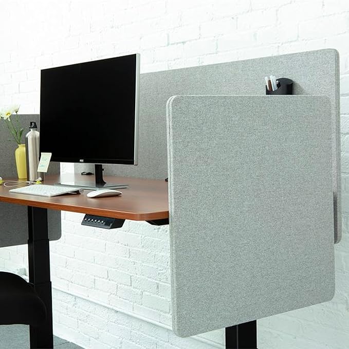 Stand Up Desk Store ReFocus Clamp-on Acoustic Desk Divider Privacy Panel That Reduces Noise and Visual Distractions (Cool Gray, 23.6" x 23.6")