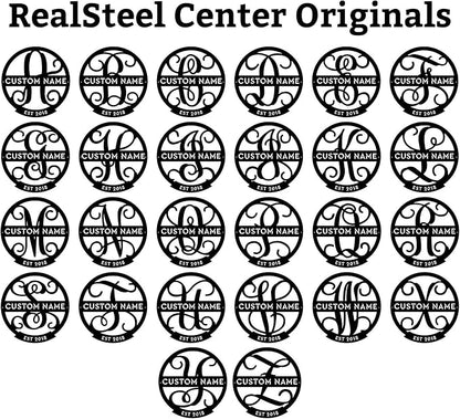 RealSteel Personalized Family Name Monogram Metal Sign – Custom Split Letter Wall Art with Established Year, Rustic Farmhouse Home Décor, Indoor Outdoor Steel Sign for Front Porch, Mantel, Entryway