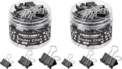100pcs Binder Clips Assorted Sizes, Black Paper Clamps, Medium, Small, Mini 3 Sizes with Box for Office, School and Home (Pack of 2)