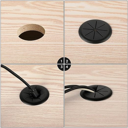 HYCC 2 Pack 2 Inch Flexible Desk Grommet,Organize Wires and Cables on Office Equipment, Computer Components, Entertainment Systems Effectively - Color: Black