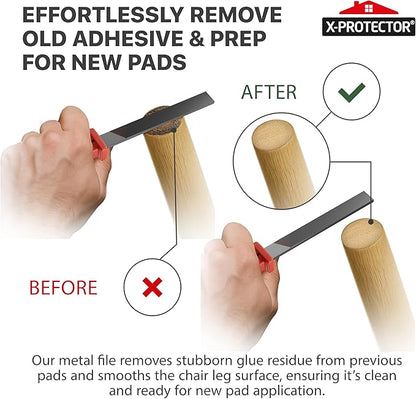 X-Protector Furniture Pads Preparation Set - Includes Metal File, Microfiber Cloth & 20 Cleaning Wipes - Furniture Surface Prep Kit for Easy Installation of Furniture Pads!