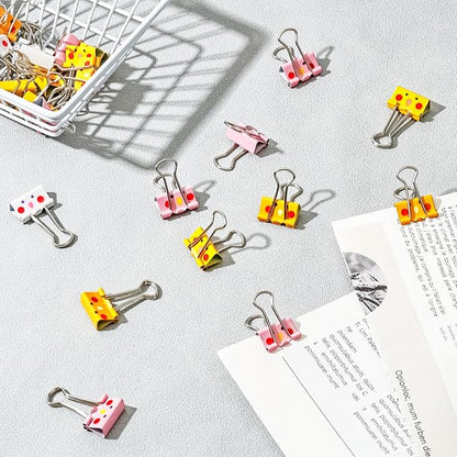 BAYTORY 32Pcs Cute Binder Clips, 3/4 Inch (19 mm) Small Binder Clips | Colored Paper Clip, Paper Clamps for School Teachers Office Supplies (Light Yellow, Dark Yellow, Pink, White)