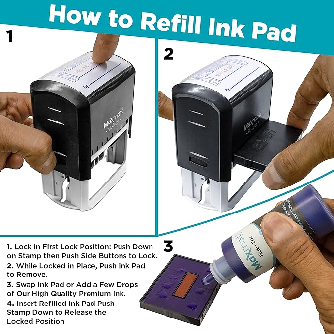 MaxMark Large Self-Inking Rubber Date Office Stamp with E-Mailed Phrase & Date - Blue Ink, 12-Year Band - Style 5