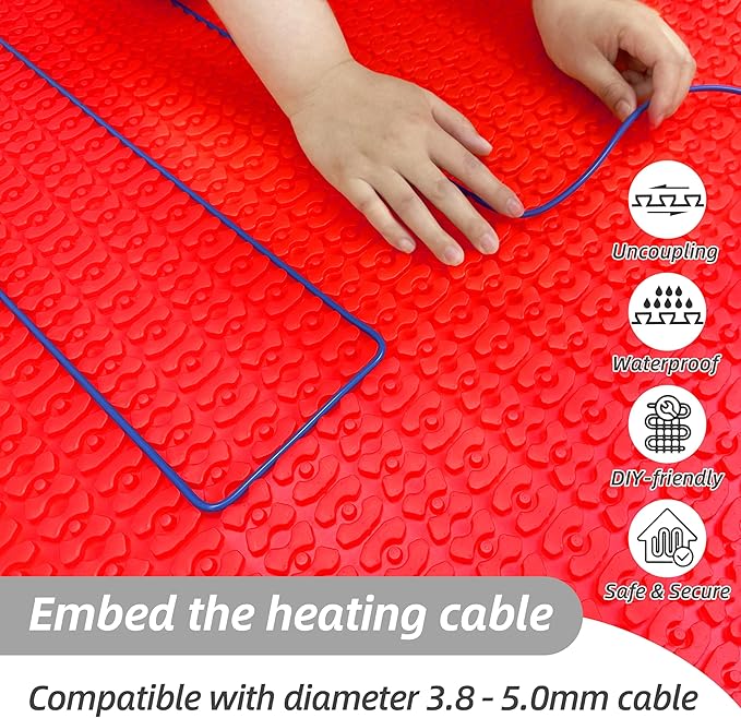 Heating Cable Uncoupling Membrane YeloDeer, Waterproofing Underlayment and Crack Prevention Membrane for Electric Floor Heating Systems 54 Sq. Ft.