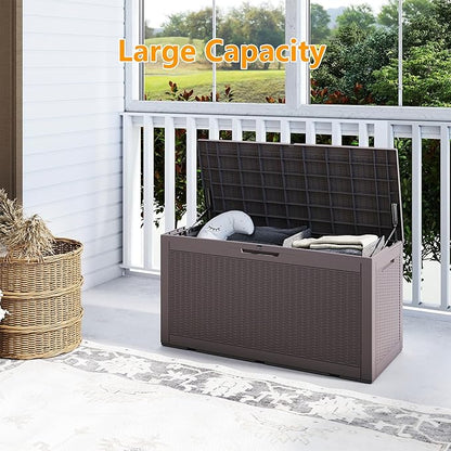 Yardgrace 100 Gallon Outdoor Storage Box Waterproof, Resin Deck Boxes with Lockable Lid & UV-Resistant for Patio, Pool, Garden Furniture Cushions & Accessories, Coffee