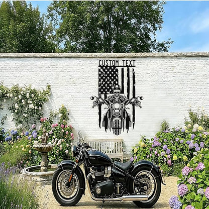 Custom US Flag Motorcycle Metal Sign Personalized Biker Name Signs Custom Garage Decor Motorbikes Wall Art Decor Motorcycle Sign Men Room Decorate Gifts for Men Husband Rider