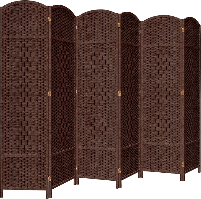 DURASPACE 6 Panel Room Divider, 6ft Tall Folding Privacy Screen, 19.5" Wide Panels, 360°Rotation, Hand-Woven Freestanding Wood Partition for Room Separation