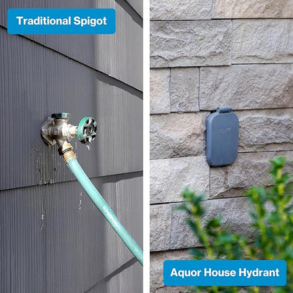 Aquor House Hydrant V2+ Frost Free Outdoor Faucet, Anti Siphon Valve with Quick Connect, Frost Proof Flush Wall Hose Bib, 6 inch Stem, 7-9/16 inch Install Depth, Slate Gray