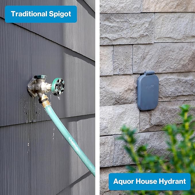 Aquor House Hydrant V2+ Frost Free Outdoor Faucet, Anti Siphon Valve with Quick Connect, Frost Proof Flush Wall Hose Bib, 12 inch Stem, 13-1/2 inch Install Depth, Slate Gray