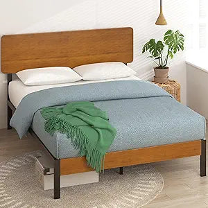 Olivia Metal and Wood Platform Bed Frame / No Box Spring Needed / Wood Slat Support / Easy Assembly, Full