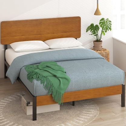 Olivia Metal and Wood Platform Bed Frame / No Box Spring Needed / Wood Slat Support / Easy Assembly, Full