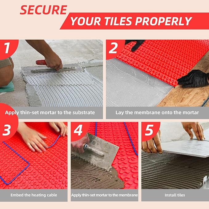 Heating Cable Uncoupling Membrane YeloDeer, Waterproofing Underlayment and Crack Prevention Membrane for Electric Floor Heating Systems 54 Sq. Ft.