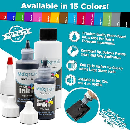 MaxMark Premium Refill Ink for self Inking Stamps and Stamp Pads, Crimson Red Color - 2 oz.