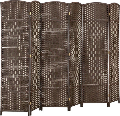 HOMCOM 6 Panel Room Divider, 6' Tall Folding Privacy Screen, Hand-Woven Freestanding Wall Partition for Home Office, Bedroom, Brown