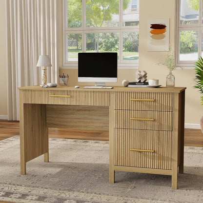 Fluted Executive Desk with Drawers: 54" Oak Home Office Desks