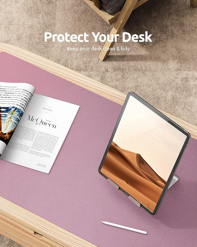 YSAGi Leather Desk Protector, Office Mat, Large Mouse Mat, Non-Slip PU Leather Blotter, Laptop Pad, Waterproof Writing Pad for Office and Home (Pale Mauve, 31.5" x 15.8")
