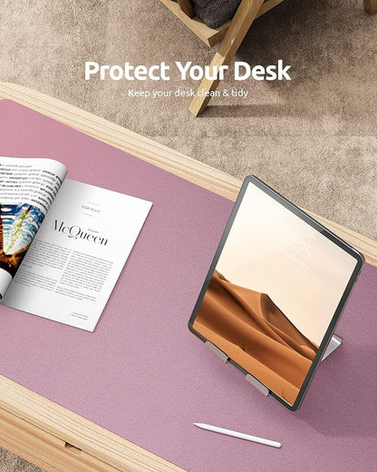 YSAGi Leather Desk Protector, Office Mat, Large Mouse Mat, Non-Slip PU Leather Blotter, Laptop Desk, Waterproof Writing Pad for Office and Home (Pale Mauve, 35.4" x 17")