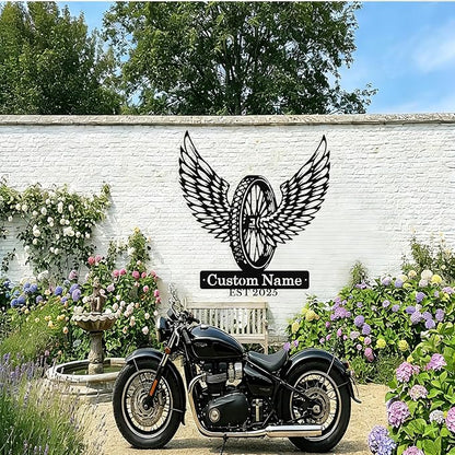 Custom Motorcycle Wheel Metal Signs Personalized Biker Name Sign Custom Garage Decor Motorbikes Wall Art Decor Motorcycle Sign Men Room Decorate Gifts for Men Husband Rider