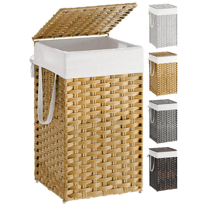Laundry Hamper with Lid, 17.2 Gallon (65 L) Synthetic Rattan Clothes Laundry Basket with Lid and Handles, Foldable, Removable Liner, Goose Yellow ULCB165N01