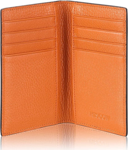 Slim Leather Credit Card Holder for Men & Women 8cc, Italian Calfskin (Pebbled Whiskey)