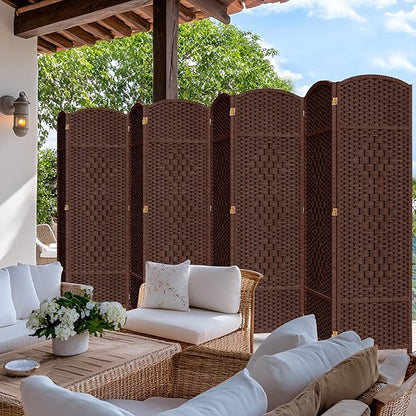 DURASPACE 8 Panel Room Divider, 6ft Tall Folding Privacy Screen, 360°Rotation, Hand-Woven Freestanding Wood Partition for Room Separation