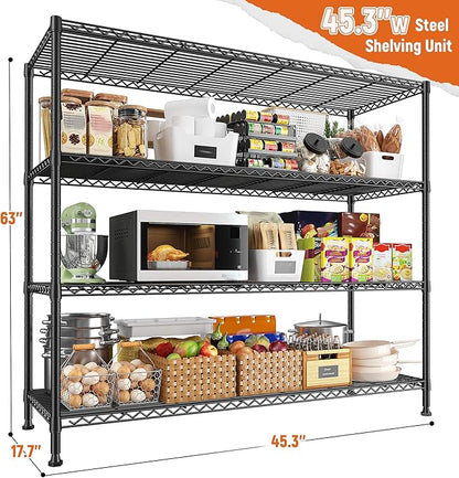 REIBII Storage Shelves 45.3''W Wire Shelving Unit 4 Tier Metal Shelves for Storage Rack Metal Shelving for Pantry Shelves Kitchen Steel Shelving, 45.3''W*63''H*17.7" D, 2 Pack