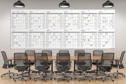 CLEVER CLEAN Large Dry Erase Wall Calendar - 36"x96" 12-month 2026 Undated Yearly Calendar for Home, Office, School Projects - Jumbo Reusable Laminated Task Organizer