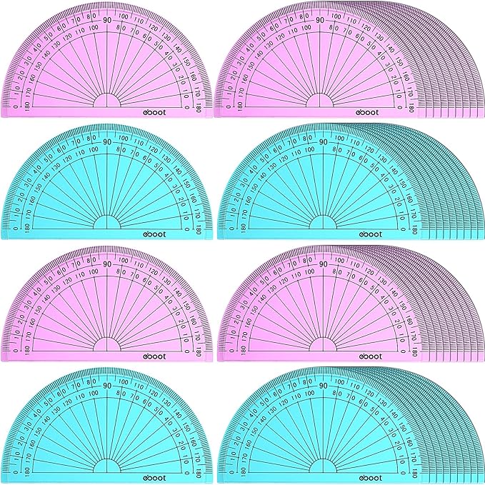 EBOOT 50 Pcs Math Protractors Plastic Protractor 180 Degrees, 4 Inches (Pink,Blue)