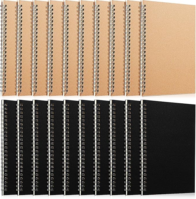 Eersida 20 Pack A5 Spiral Notebook College Ruled Spiral Notebook Bulk 5.5 x 8.3 Inch Hardcover Notepads Lined Travel Writing Journal Notepad, 50 Sheets 100 Pages(Black, Kraft)