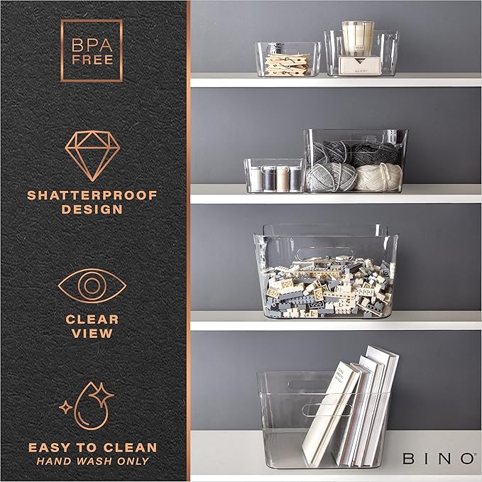 BINO | The SOHO Collection Plastic Storage Bins, X-Small - 2 Pack, Clear | Pantry and Fridge Organizer Containers, Kitchen Cabinet and Medicine Cabinet Bins