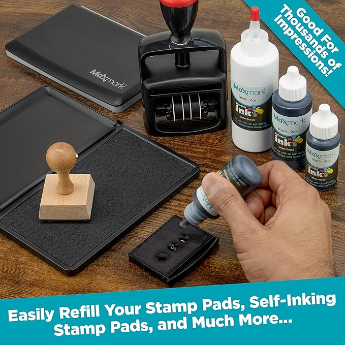 MaxMark Premium Refill Ink with Control Tip Bottle for Self-Inking Stamps, Orange Color - 4 oz.