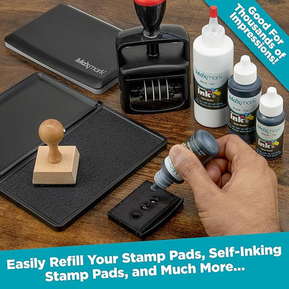 MaxMark Premium Refill Ink with Control Tip Bottle for Self-Inking Stamps, Orange Color - 4 oz.