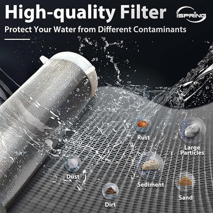 iSpring WGB21BM 2-Stage Whole House Water Filtration System, 10”x4.5” & Manganese Reducing Filters, 1" Ports & WSP-100 Reusable Whole House Spin Down Sediment Water Filter, 1" MNPT + 3/4" FNPT, Brass